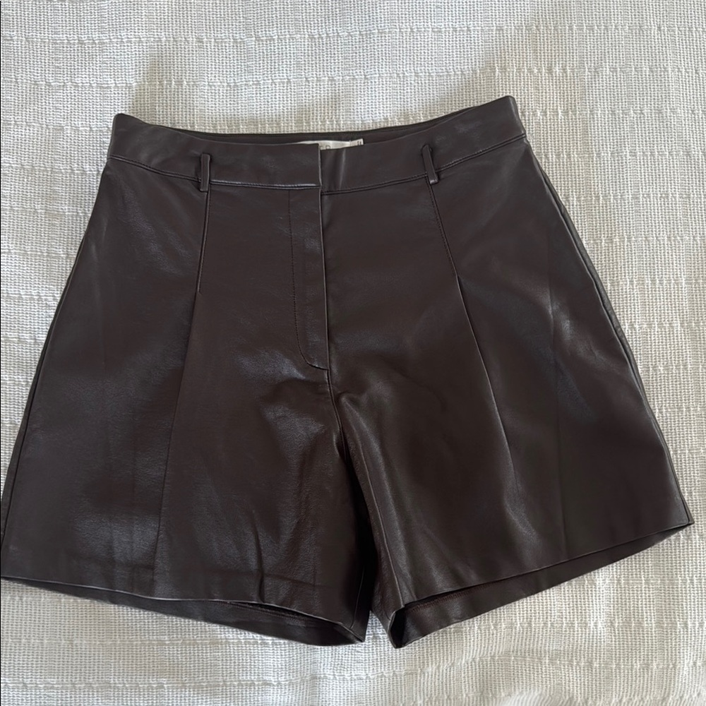 Astr the label Faux Leather High-Rise Shorts - Dark Brown - Picture 3 of 4
